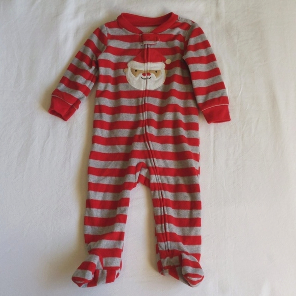 child of mine striped santa fleece zipper footie sleeper pajamas 6-9 months baby